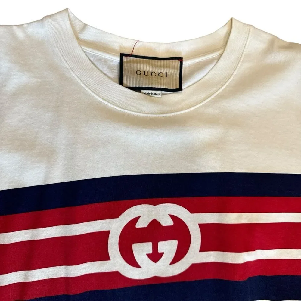 GUCCI AUTHENTIC INTERLOCKING G STRIPE PRINT T-SHIRT
